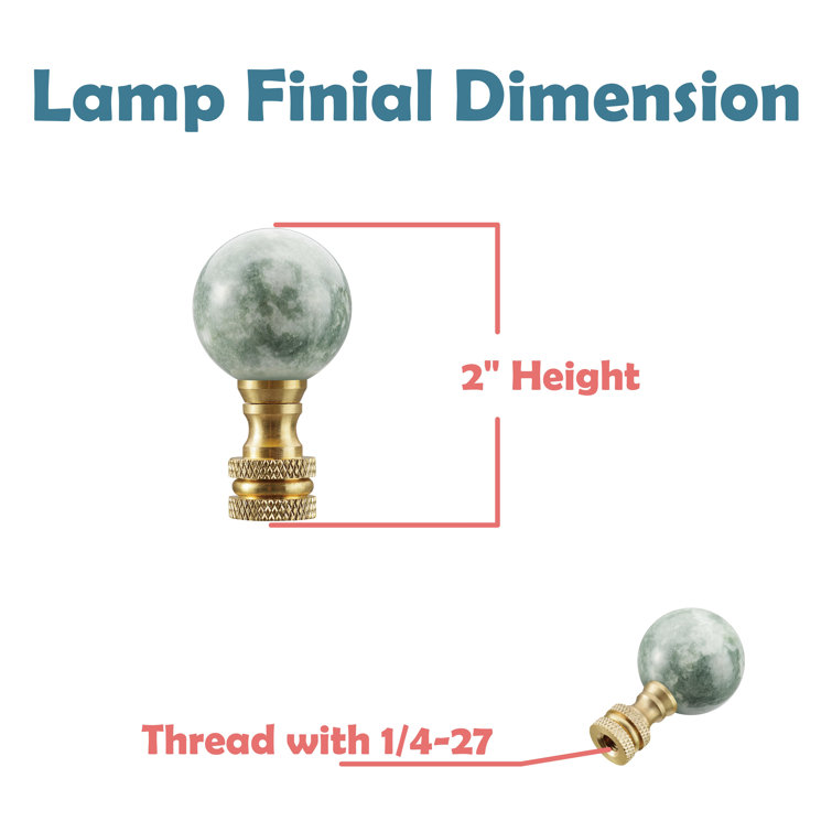 Green Faux Marble Ball Finial with Brass Finish, 2" Tall