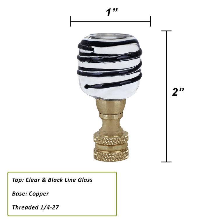 Clear and Black Glass Lamp Finial with Copper Base, 2 Pack