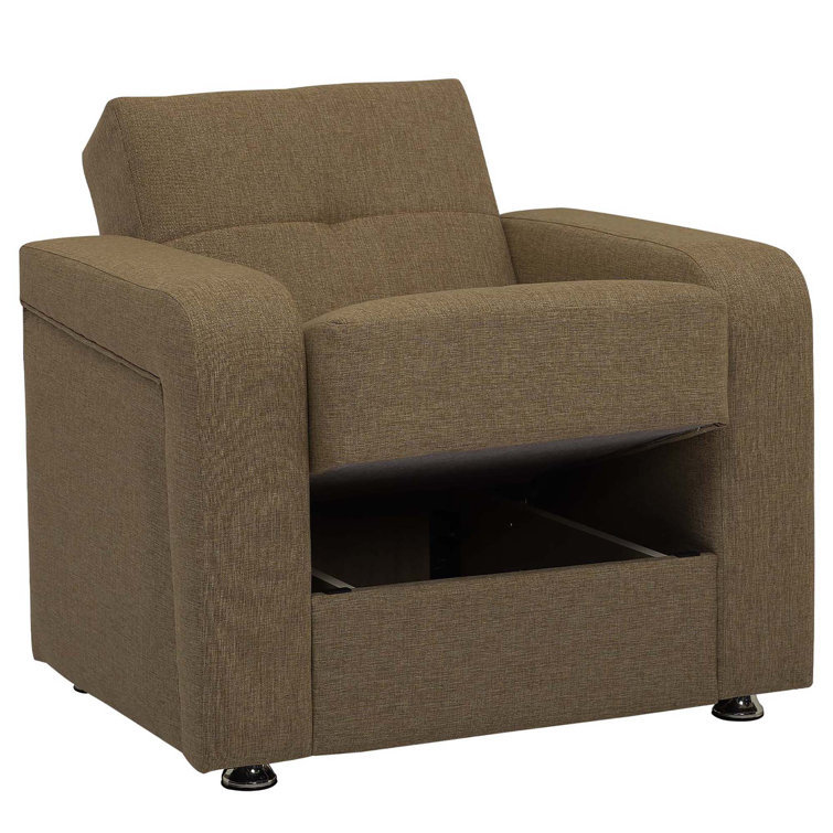 Harmony Brown Chenille Convertible Sleeper Armchair with Hidden Storage