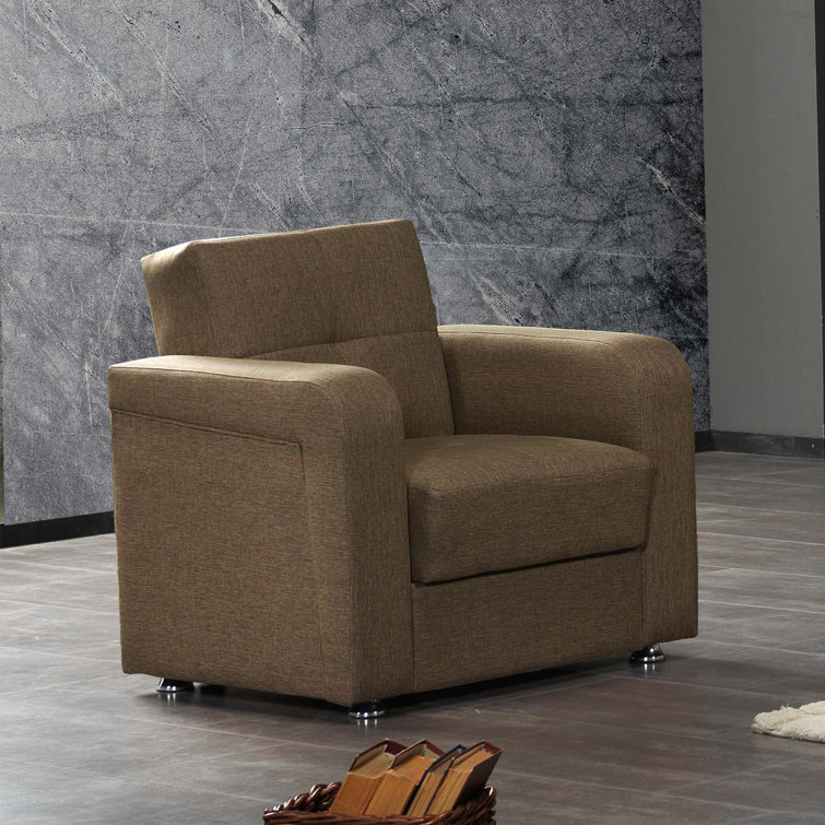 Harmony Brown Chenille Convertible Sleeper Armchair with Hidden Storage