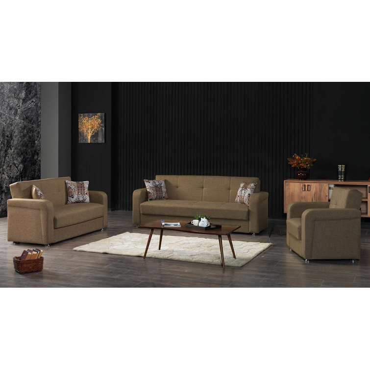 Harmony Brown Chenille Convertible Sleeper Armchair with Hidden Storage
