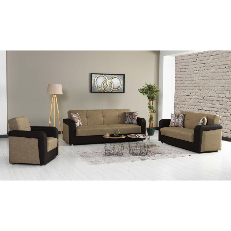 Harmony Brown/Black Faux Leather Convertible Sleeper Armchair with Storage