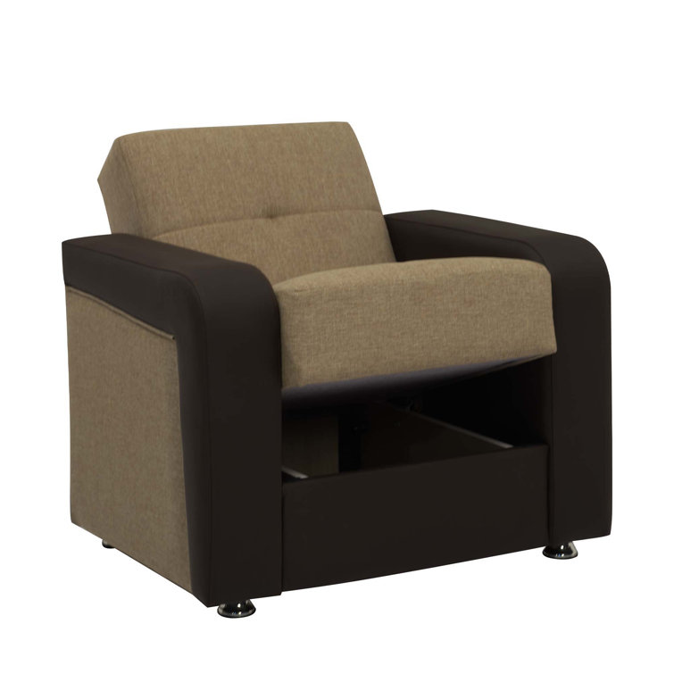 Harmony Brown/Black Faux Leather Convertible Sleeper Armchair with Storage