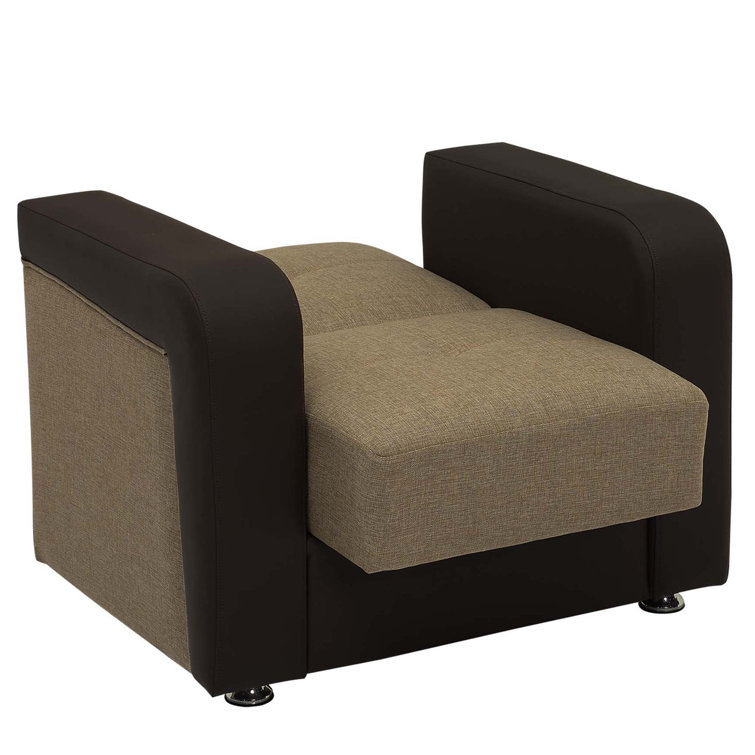 Harmony Brown/Black Faux Leather Convertible Sleeper Armchair with Storage