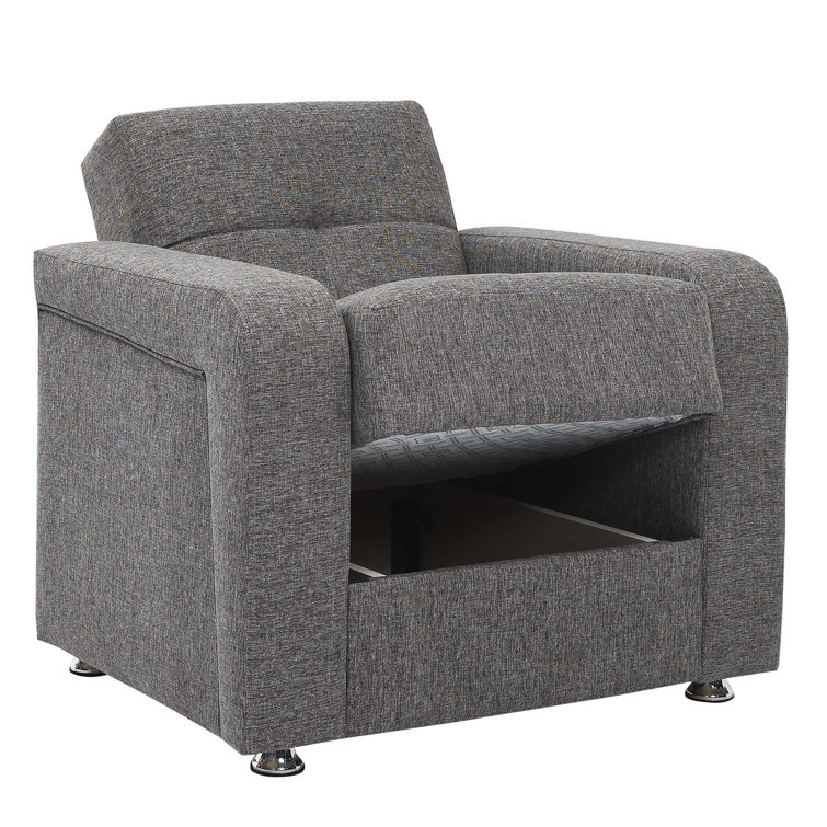 Gray Chenille Convertible Sleeper Arm Chair with Storage