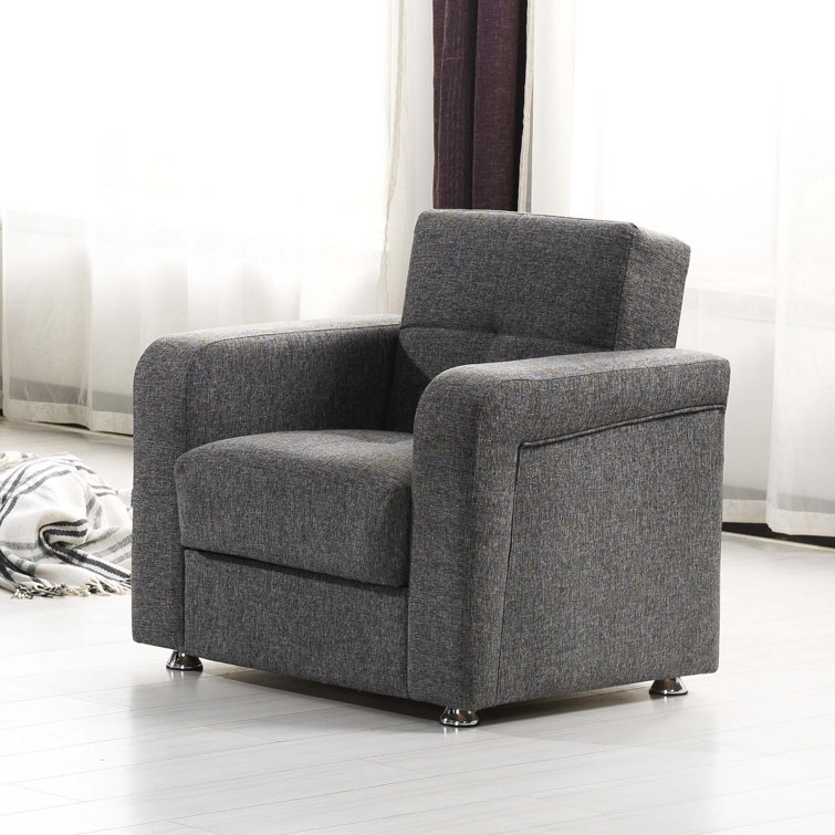 Gray Chenille Convertible Sleeper Arm Chair with Storage