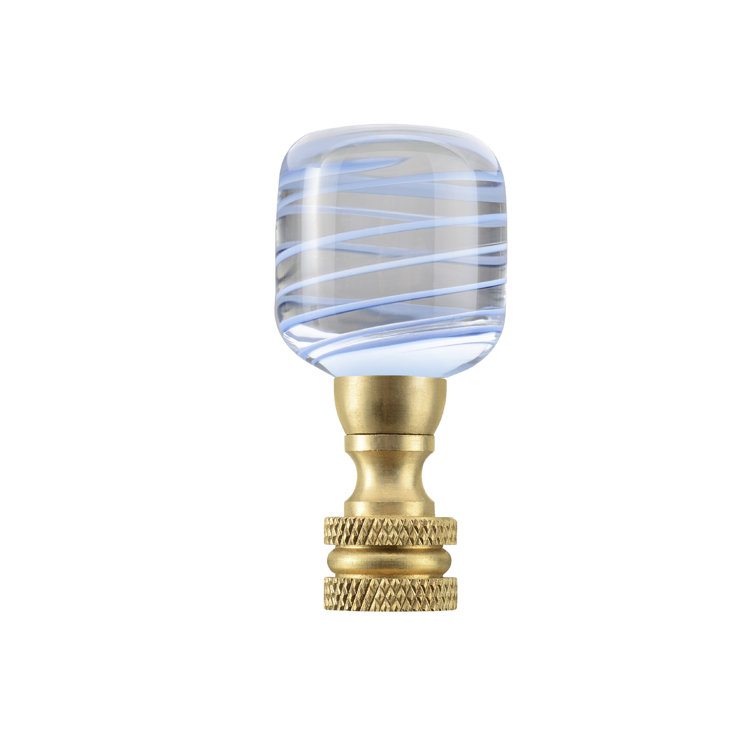 Clear and Blue Glass Lamp Finials with Brass Base, 2" Tall
