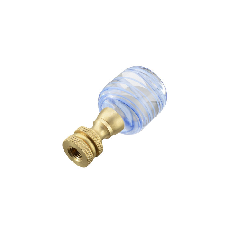 Clear and Blue Glass Lamp Finials with Brass Base, 2" Tall