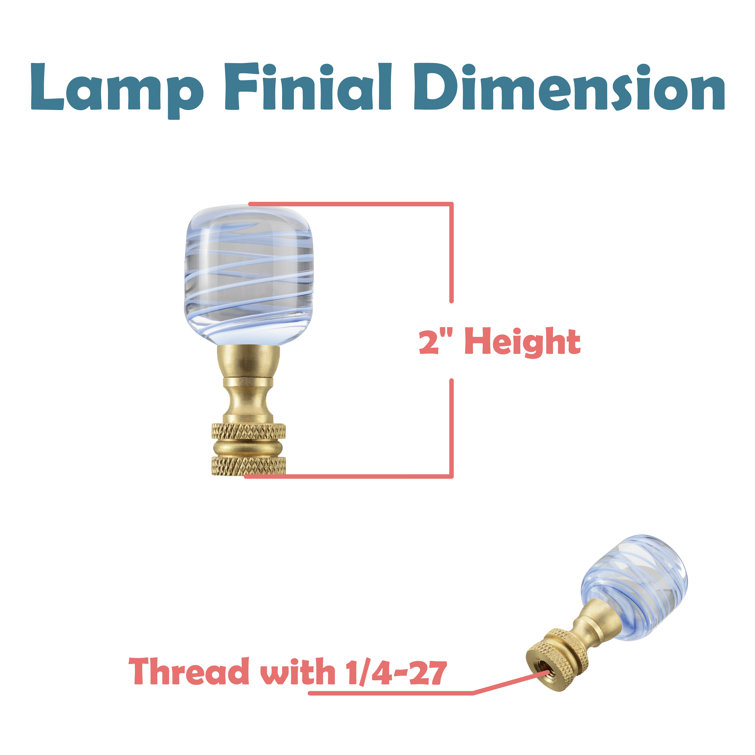 Clear and Blue Glass Lamp Finials with Brass Base, 2" Tall