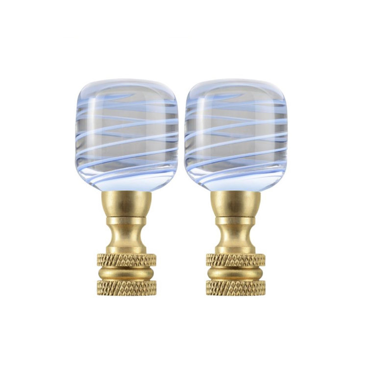Clear and Blue Glass Lamp Finials with Brass Base, 2" Tall