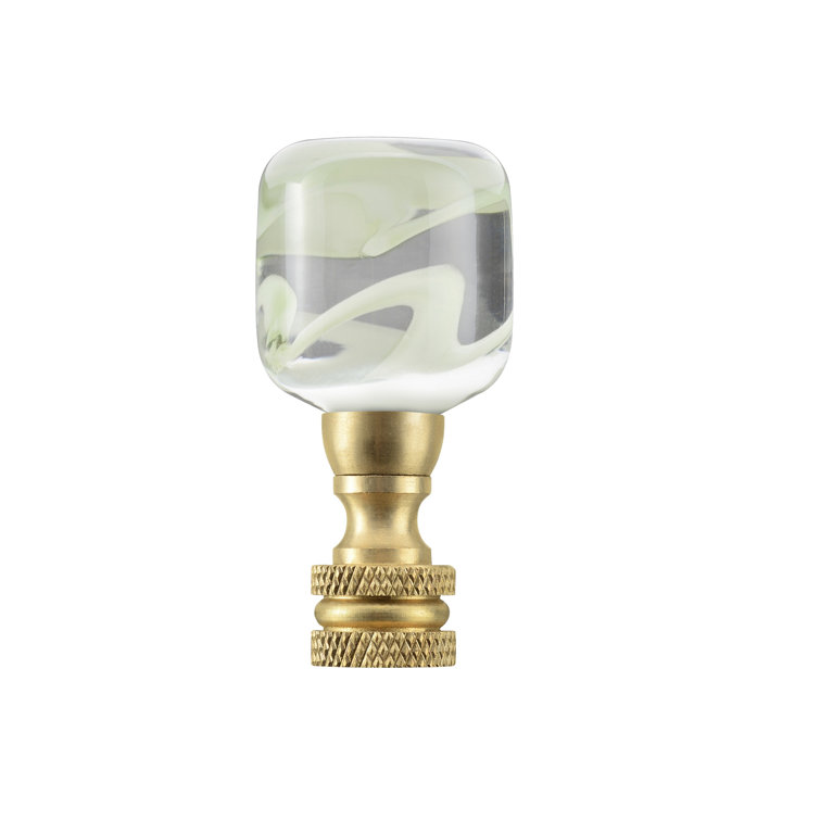 Clear and Green Glass Lamp Finial with Copper Base