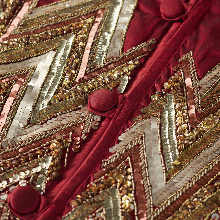 Handmade Garnet Red and Gold Beaded Christmas Tree Skirt