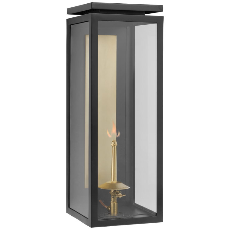 Matte Black Gas Outdoor Wall Lantern with Glass Panels
