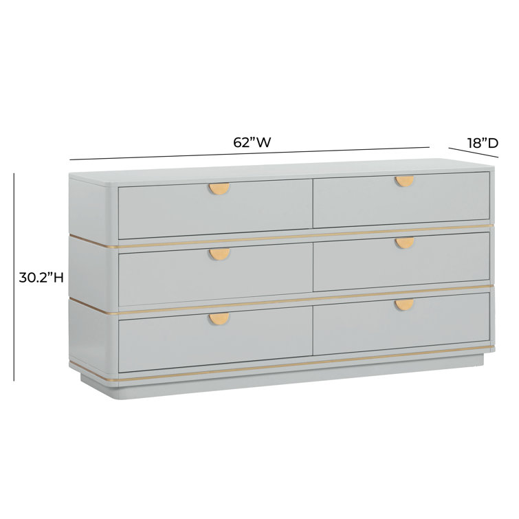Julieta Gray Art Deco 6-Drawer Dresser with Brass Pulls
