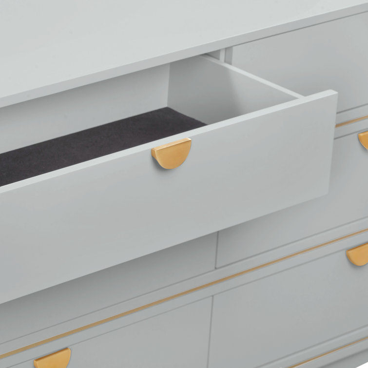 Julieta Gray Art Deco 6-Drawer Dresser with Brass Pulls