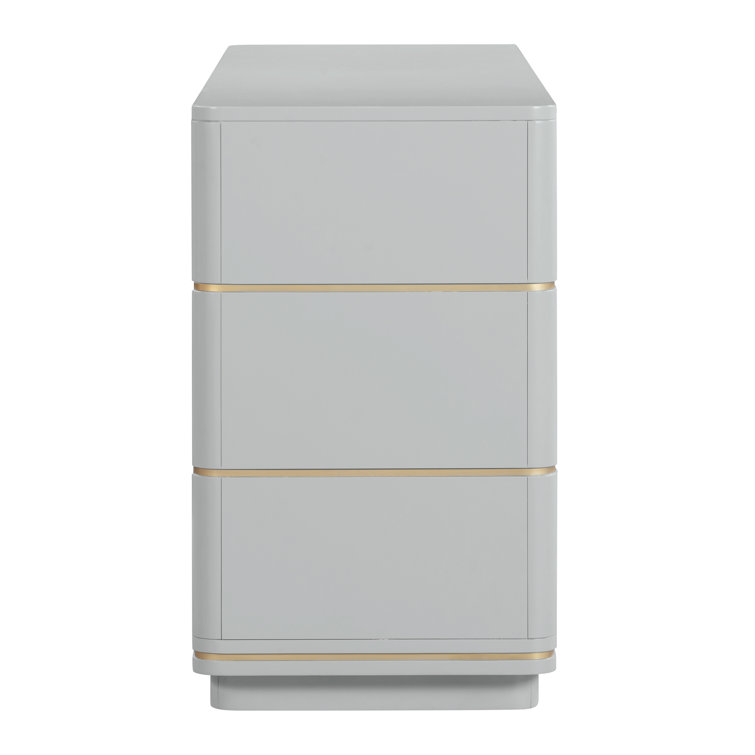 Julieta Gray Art Deco 6-Drawer Dresser with Brass Pulls