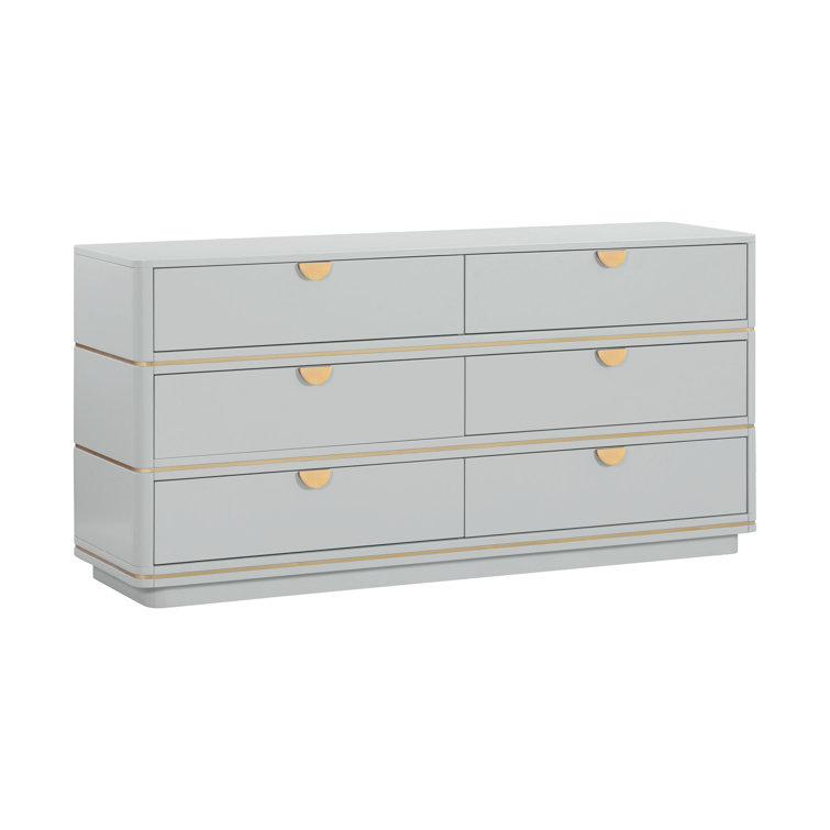 Julieta Gray Art Deco 6-Drawer Dresser with Brass Pulls