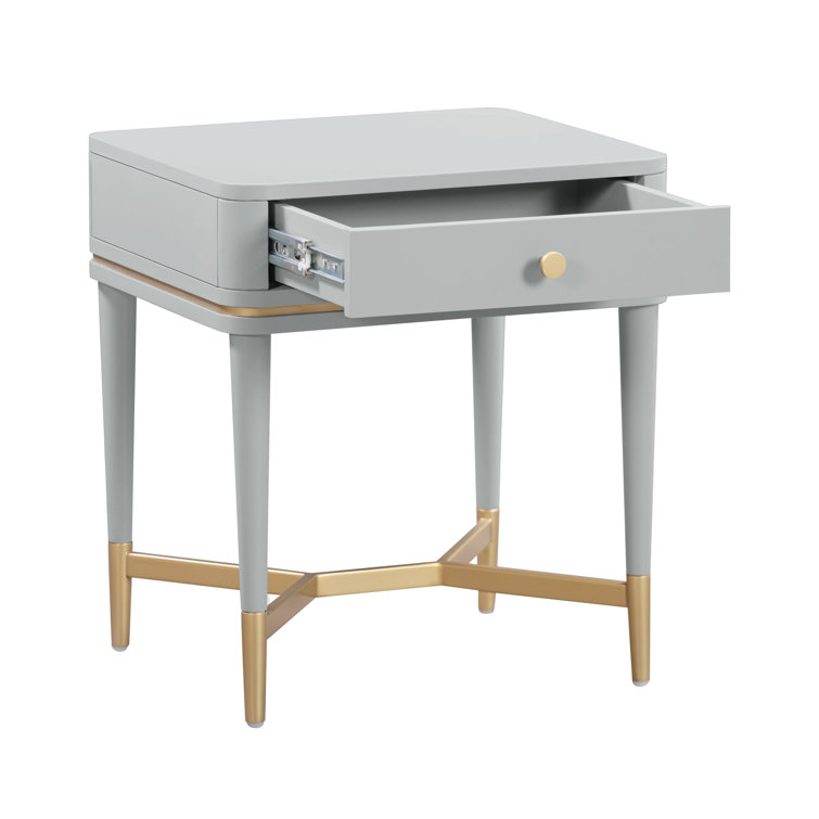Julieta Gray Wood Nightstand with Brass Pull
