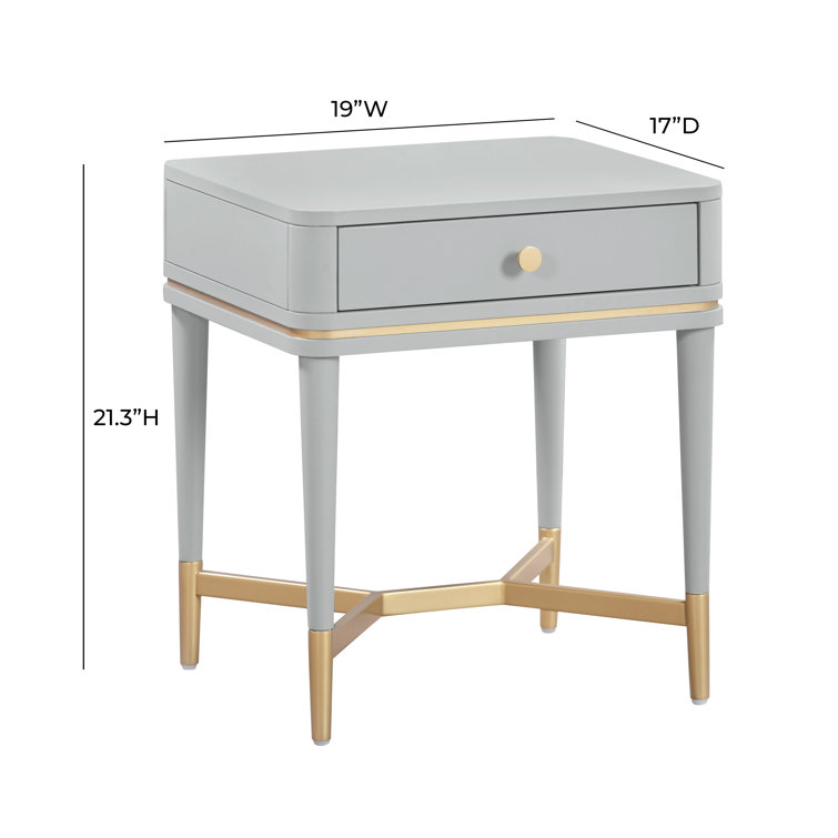 Julieta Gray Wood Nightstand with Brass Pull