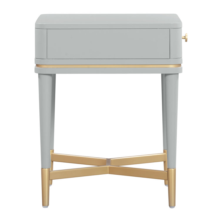 Julieta Gray Wood Nightstand with Brass Pull