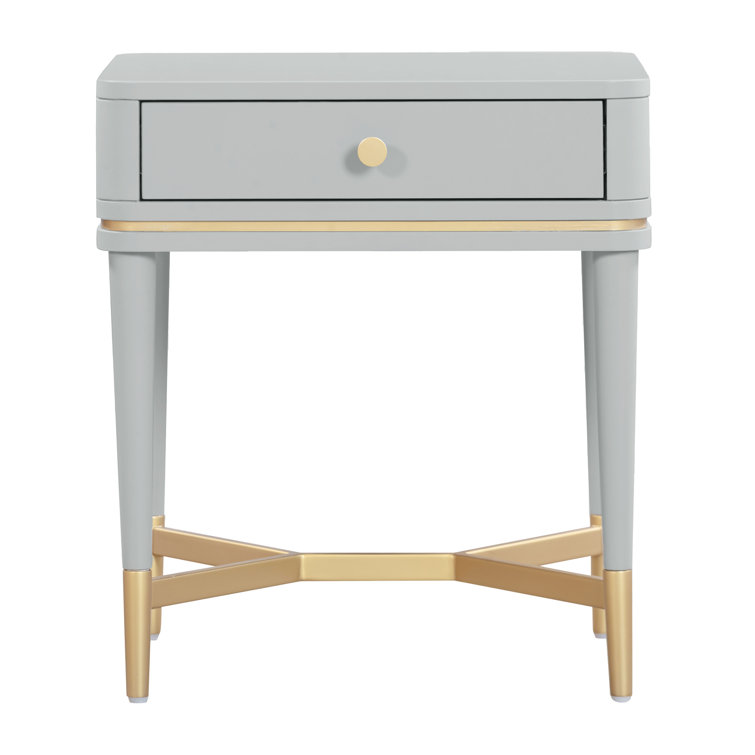Julieta Gray Wood Nightstand with Brass Pull
