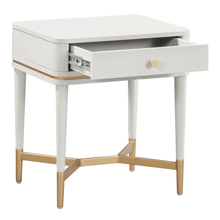 Julieta Cream Wood Nightstand with Brass Accents