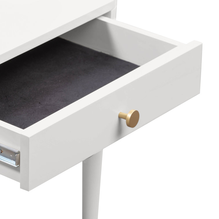 Julieta Cream Wood Nightstand with Brass Accents