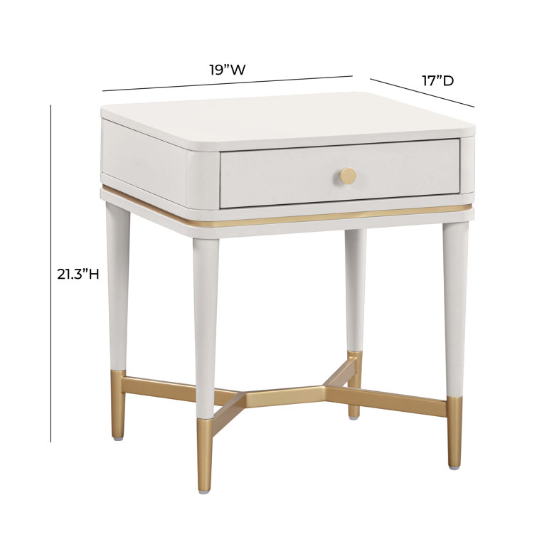 Julieta Cream Wood Nightstand with Brass Accents