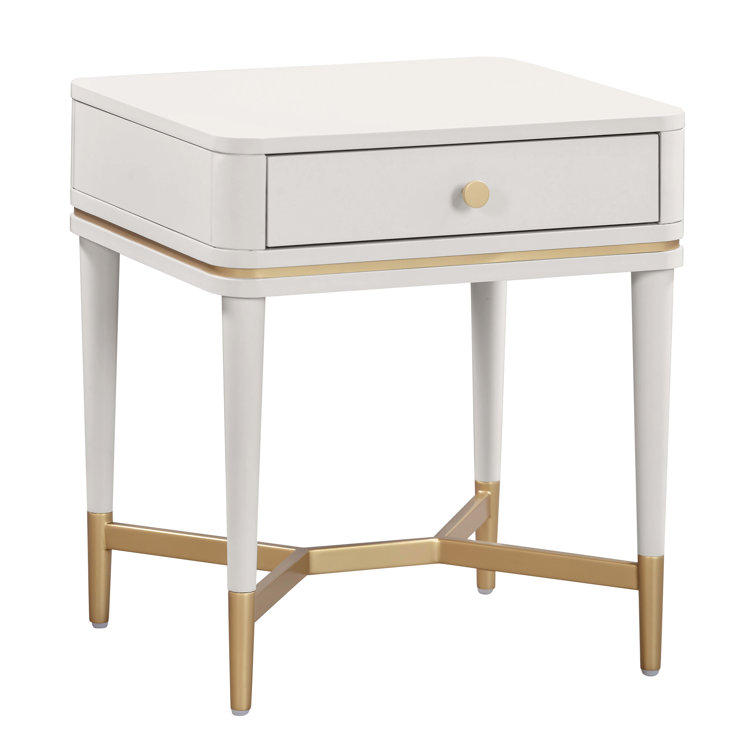 Julieta Cream Wood Nightstand with Brass Accents
