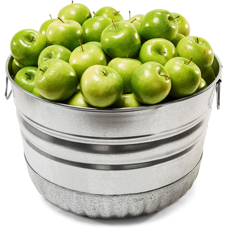 Vintage Galvanized Steel Round Bushel Basket with Sturdy Handles