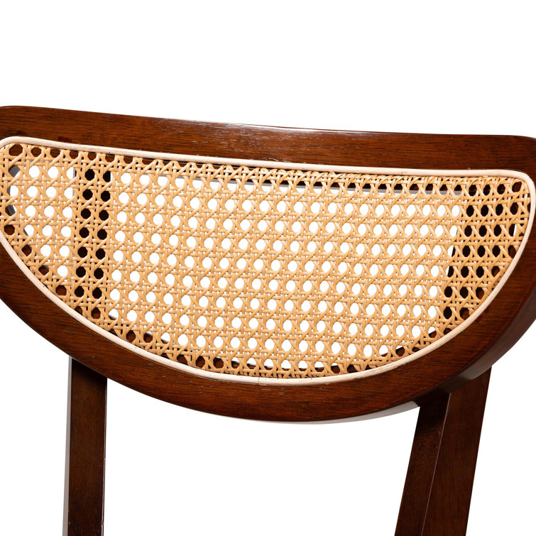 Natural Oak and Gray Upholstered Counter Stool Set with Rattan Backrest