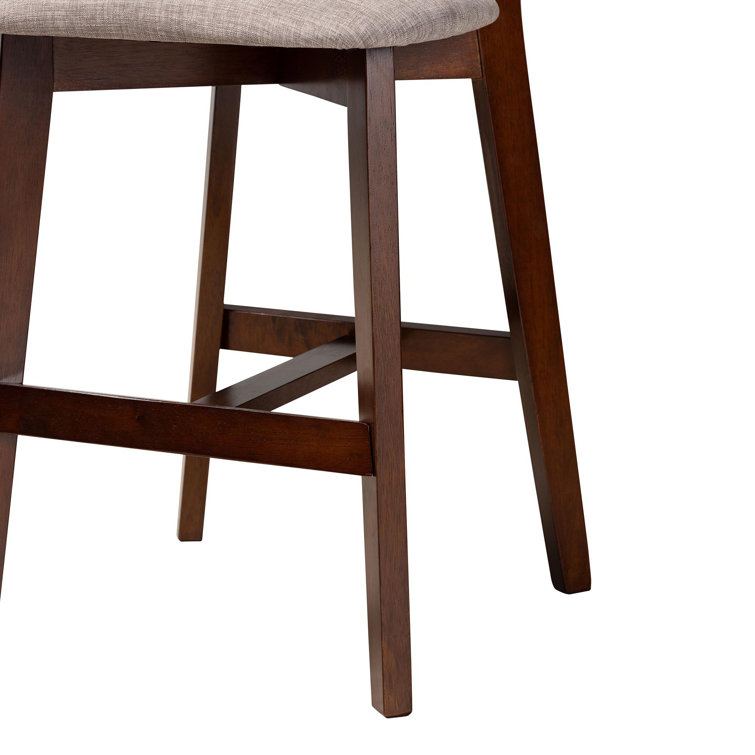 Natural Oak and Gray Upholstered Counter Stool Set with Rattan Backrest
