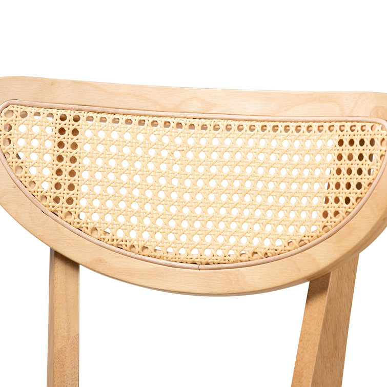 Natural Oak and Gray Upholstered Counter Stool Set with Rattan Backrest