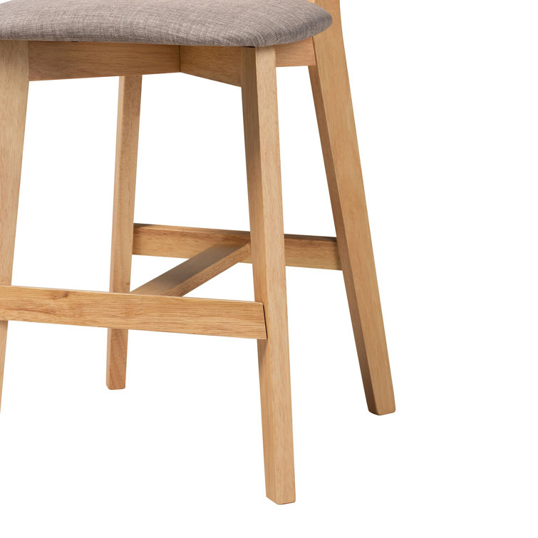 Natural Oak and Gray Upholstered Counter Stool Set with Rattan Backrest