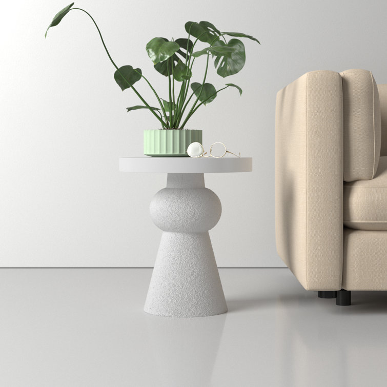 White Round Resin Pedestal End Table