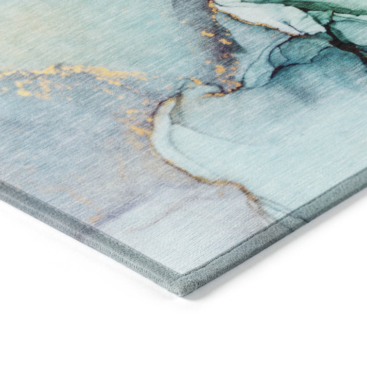 Alfonzo Abstract Green and Gray Synthetic Washable Rug