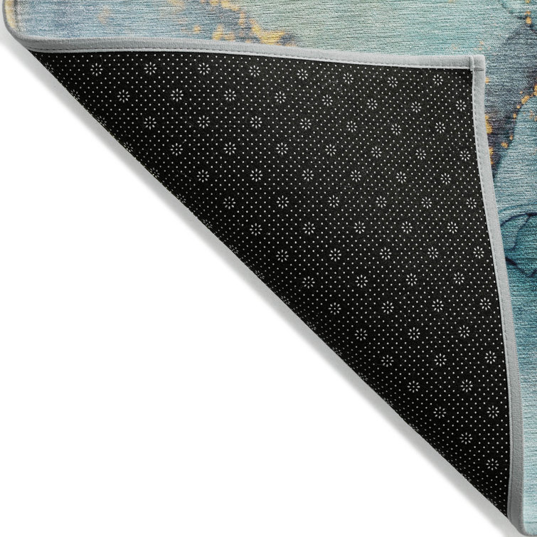 Alfonzo Abstract Green and Gray Synthetic Washable Rug