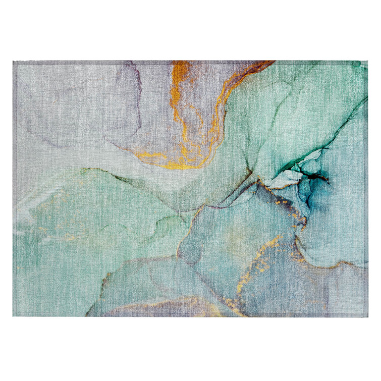 Alfonzo Abstract Green and Gray Synthetic Washable Rug