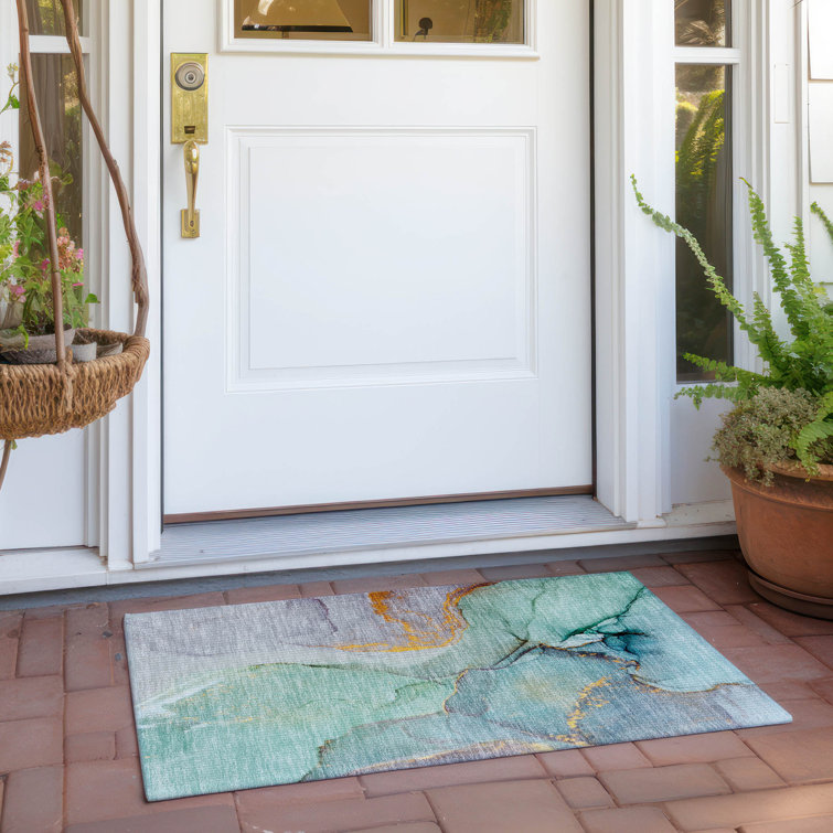Alfonzo Abstract Green and Gray Synthetic Washable Rug