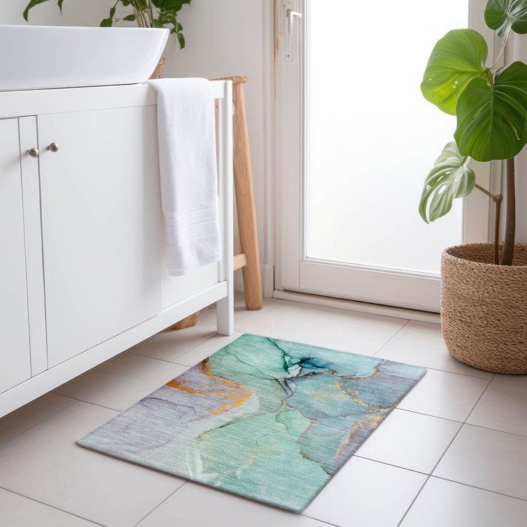Alfonzo Abstract Green and Gray Synthetic Washable Rug