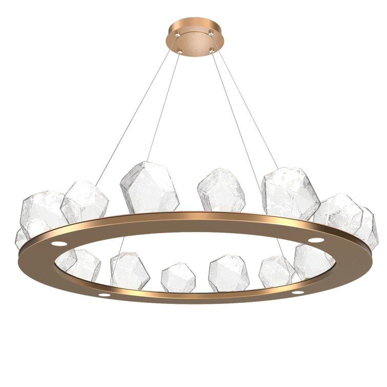 Matte Black Crystal Gem Ring Chandelier with Amber Shades