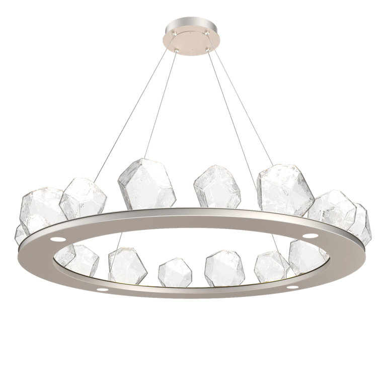 Matte Black Crystal Gem Ring Chandelier with Amber Shades