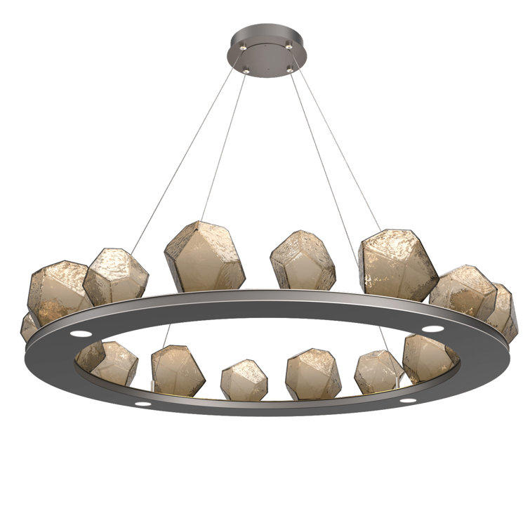 Matte Black Crystal Gem Ring Chandelier with Amber Shades