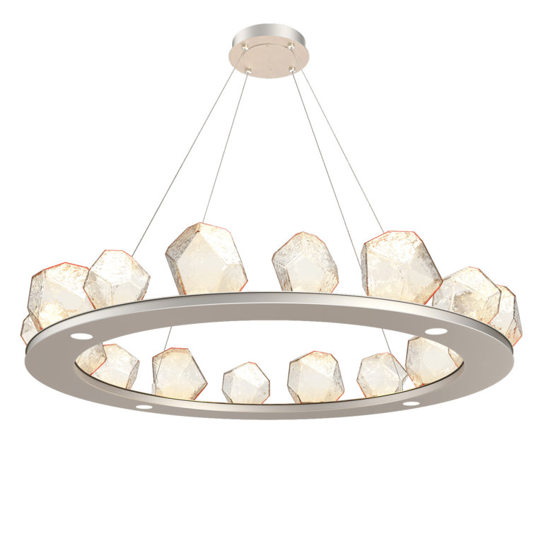 Matte Black Crystal Gem Ring Chandelier with Amber Shades