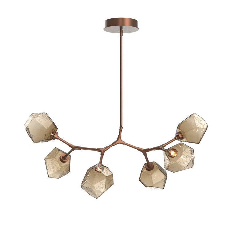 Bronze and Crystal Modern Branch Linear Suspension Chandelier