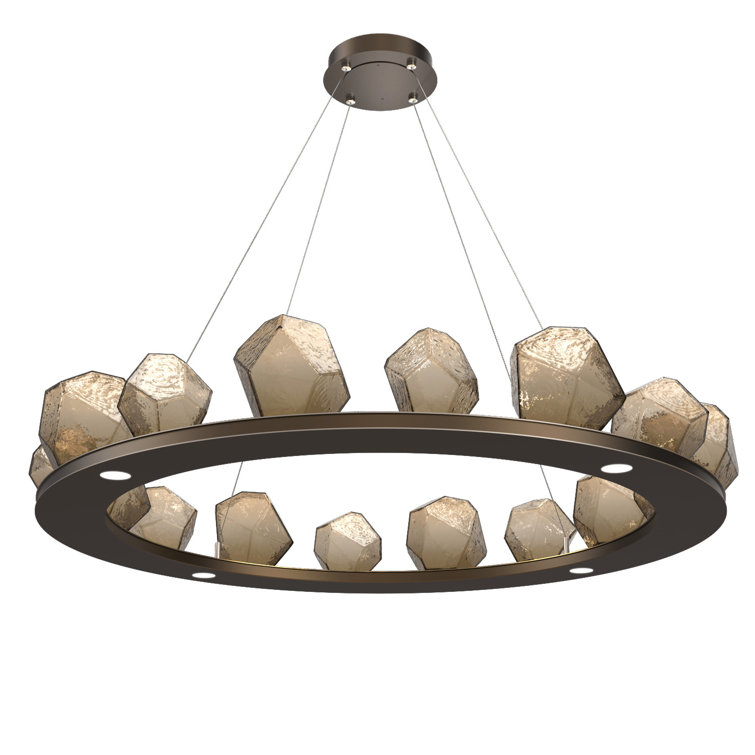 Matte Black Crystal Gem Ring Chandelier with Amber Shades