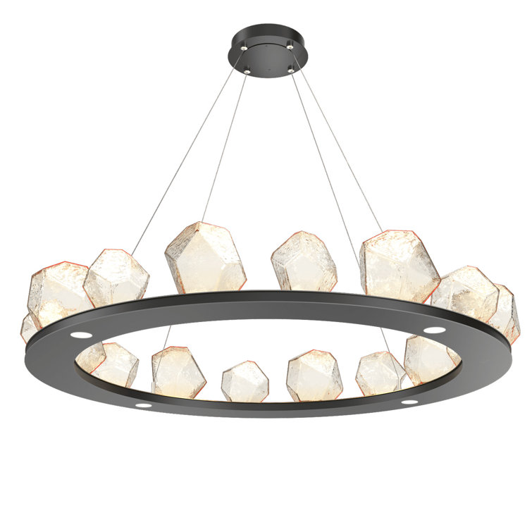 Matte Black Crystal Gem Ring Chandelier with Amber Shades