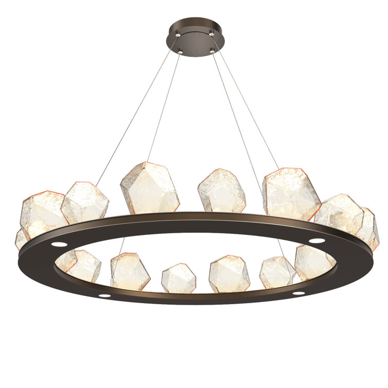 Matte Black Crystal Gem Ring Chandelier with Amber Shades