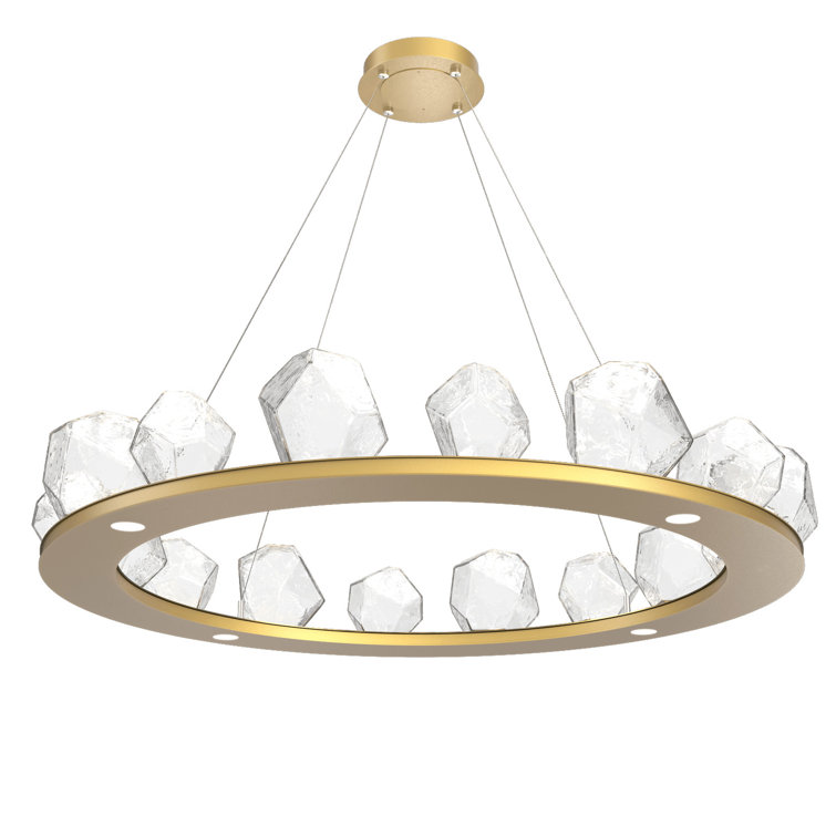 Matte Black Crystal Gem Ring Chandelier with Amber Shades