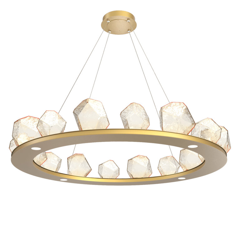 Matte Black Crystal Gem Ring Chandelier with Amber Shades